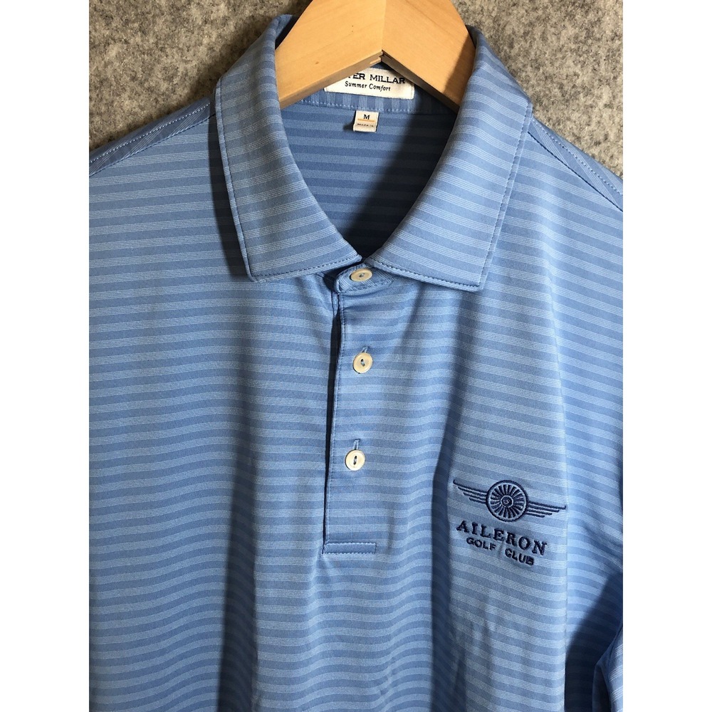 Peter Millar Polo Mens Medium Blue Stripe Summer Comfort Golf Performance Sports